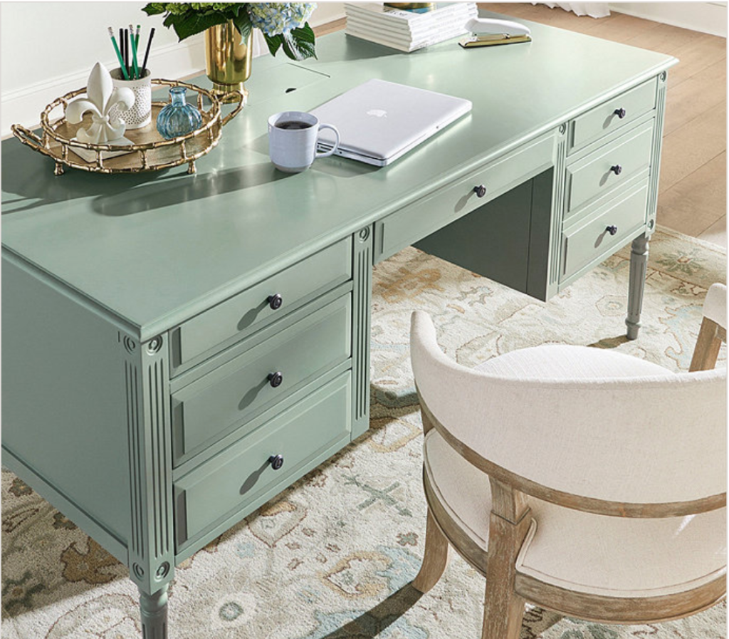 bluish green desk home office essential
