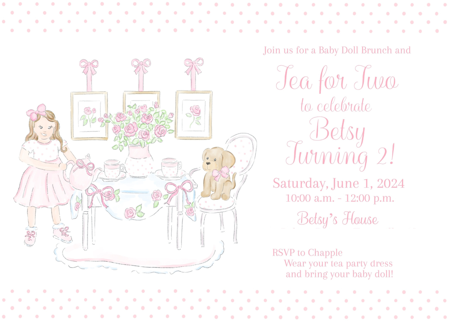 Tea for Two Birthday Party Invitation, pretty, watercolor, cute